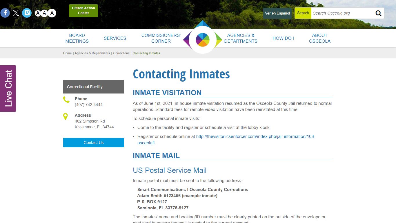 Contacting Inmates - Osceola County, Florida